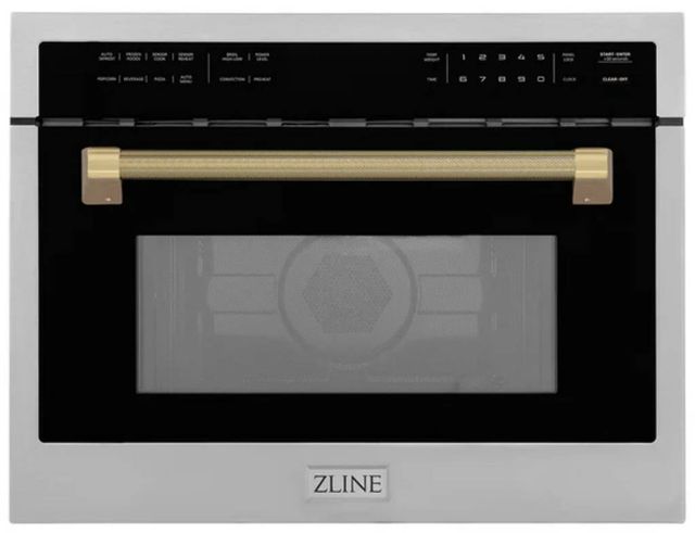 ZLINE Autograph Edition 24" 1.6 Cu. Ft. Stainless Steel Built-in Convection Microwave Oven with Champagne Bronze Helix Handle-0