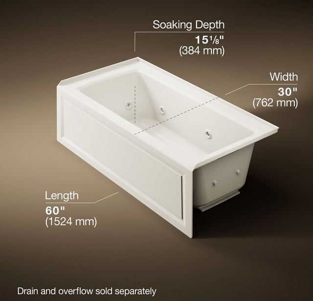 KOHLER® Archer® Biscuit 60" x 30" Heated Whirlpool Bath Right Drain-3