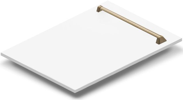 ZLINE Autograph Edition 18" White Matte with Champagne Bronze Handle Dishwasher Panel-2