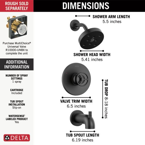 Delta Trinsic® H2Okinetic® Matte Black Tub Shower Trim-2