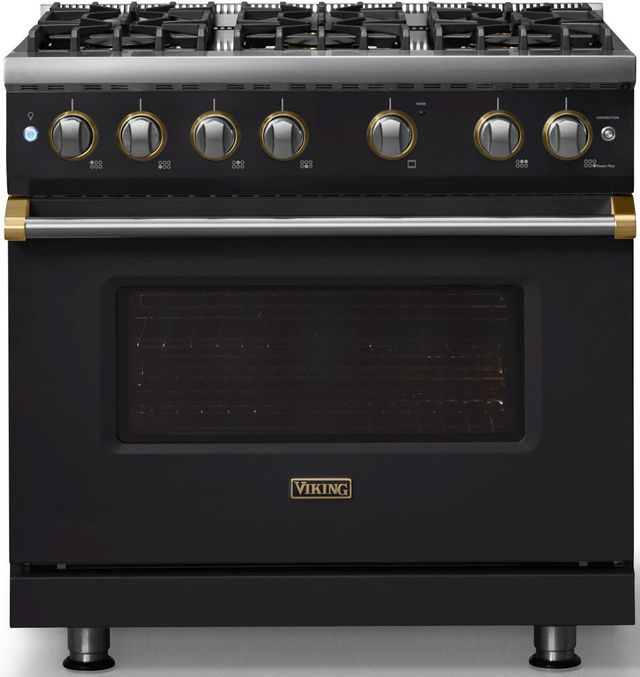 Viking® 5 Series 36" Onyx Pro Style Gas (NG) Range with Brushed Brass Trim-3