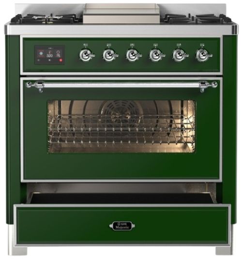 Ilve® Majestic III 36" Emerald Green Pro Style Dual Fuel Liquid Propane Range with 6 Black Brass Burners and Chrome Trim-2