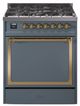 Ilve® Nostalgie II Noblesse 30'' Blue Gray Pro Style Dual Fuel Range with Brass Trim-0