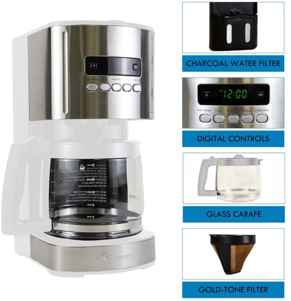 Kenmore® 12 Cup White and Stainless Steel Aroma Control Countertop Coffee Maker-3