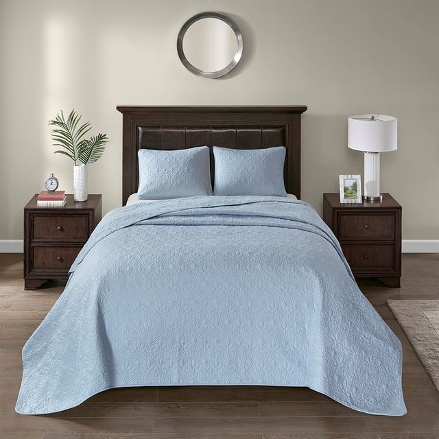 Olliix by Madison Park Blue Queen Quebec Reversible Bedspread Set-1