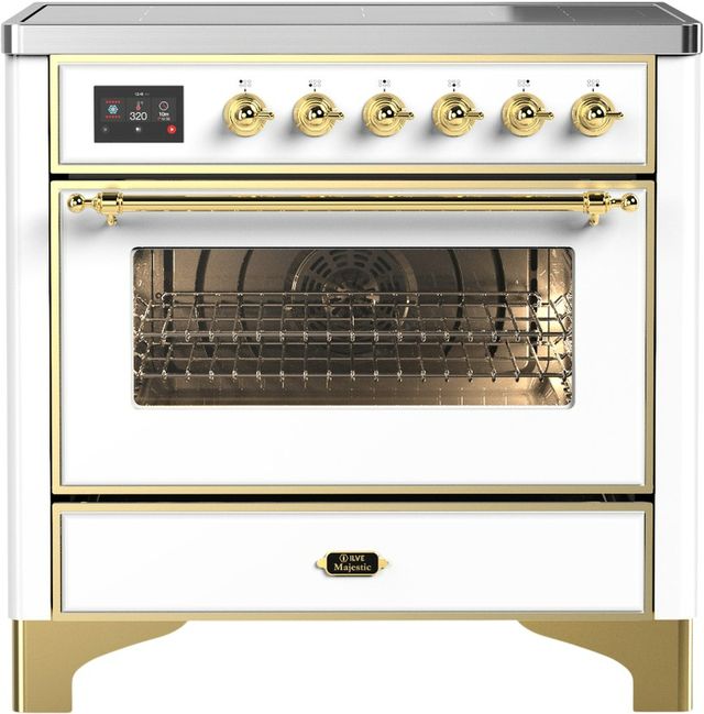 Ilve® Majestic III 36" White Pro Style Induction Range with Triple Glass Door and Brass Trim-0