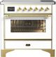 Ilve® Majestic III 36" White Pro Style Induction Range with Triple Glass Door and Brass Trim-0