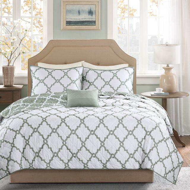 Olliix by Madison Park Essentials Merritt 4 Piece Grey Full/Queen Reversible Coverlet Set-3