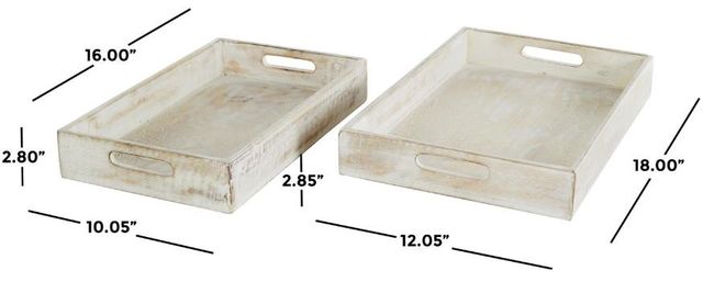 Deco Marche 2-Piece Cream Wood Tray with Carved Mandala Interior Set-3