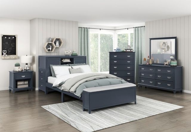 Homelegance® Sloane Navy Blue Full Youth Bookcase Platform Bed with Hidden Desk, Stool and Storage Bench-1