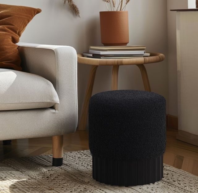 Meridian Furniture Veranda Black Boucle Fabric Ottoman-3