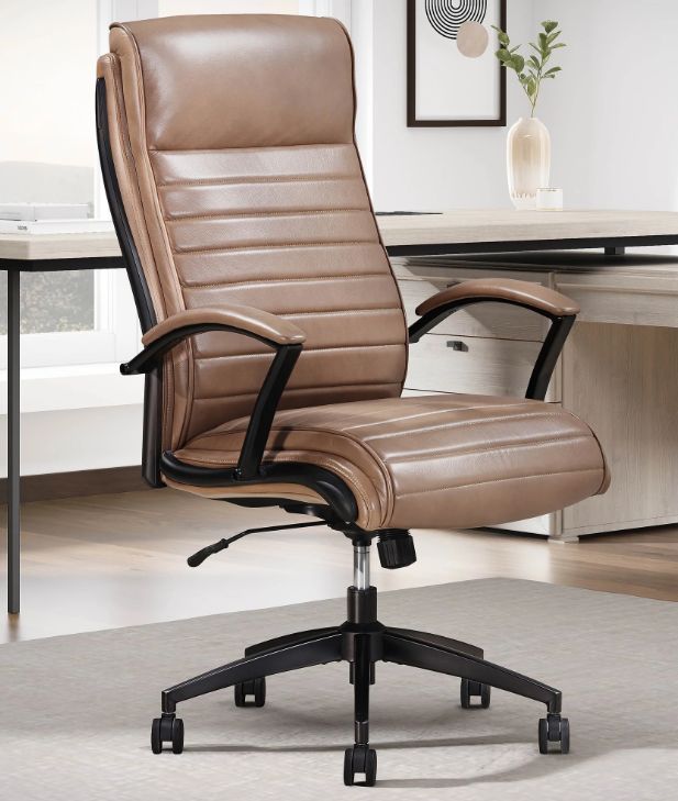 Parker House® Smooth Latte Leather Desk Chair-1