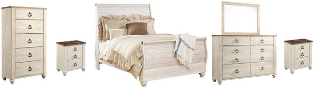 Signature Design by Ashley® Willowton 6-Piece Whitewash Queen Sleigh Bed Set-0