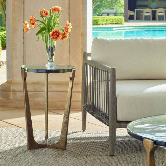 Uttermost® Bohdi Cast Glass Top Indoor-Outdoor Accent Table with Antique Brass Aluminum Base-1
