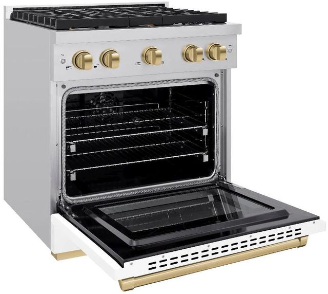 ZLINE Autograph Edition Paramount 30" Stainless Steel Pro Style Dual Fuel Range with White Matte Door and Champagne Bronze Accents-3