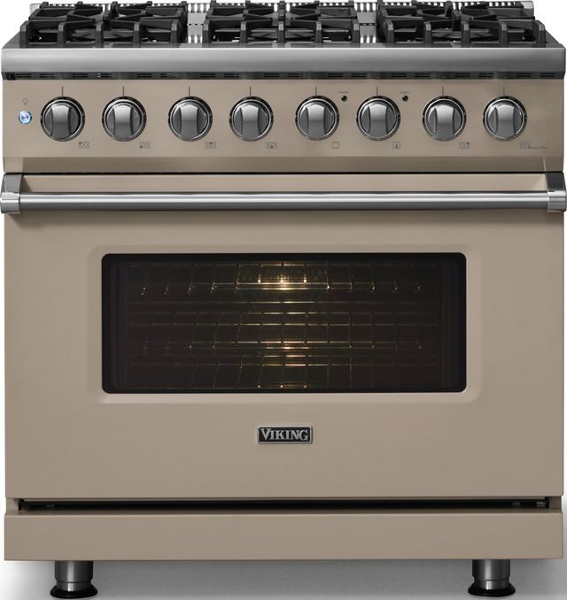 Viking® 5 Series 36" Nantucket Pro Style Dual Fuel (LP) Range with Polished Chrome Trim-2