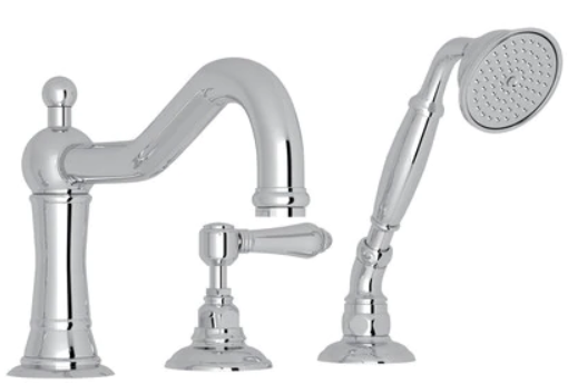 Rohl® Acqui Polished Chrome 4-Hole Deck Mount Column Spout Tub Filler with Handshower-1