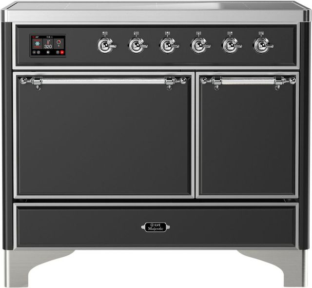 Ilve® Majestic III 40" Graphite Matte Pro Style Induction Range with Solid Door and Chrome Trim-0