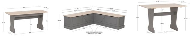 Linon Norah 3-Piece Gray/Maple Table Bench Nook Set-2