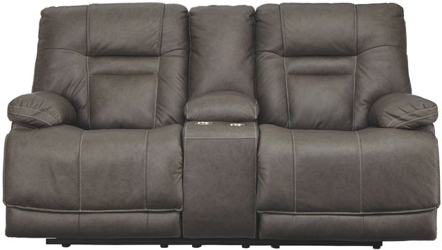 Signature Design by Ashley® Wurstrow Smoke Power Reclining Loveseat with Console and Adjustable Headrest-0