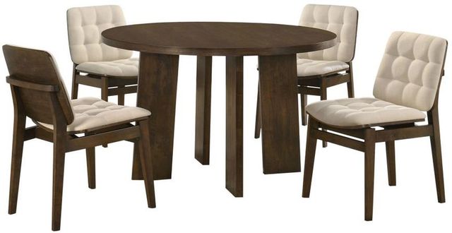Coaster® Strouse 5-Piece Cream/Walnut Round Dining Table Set-0