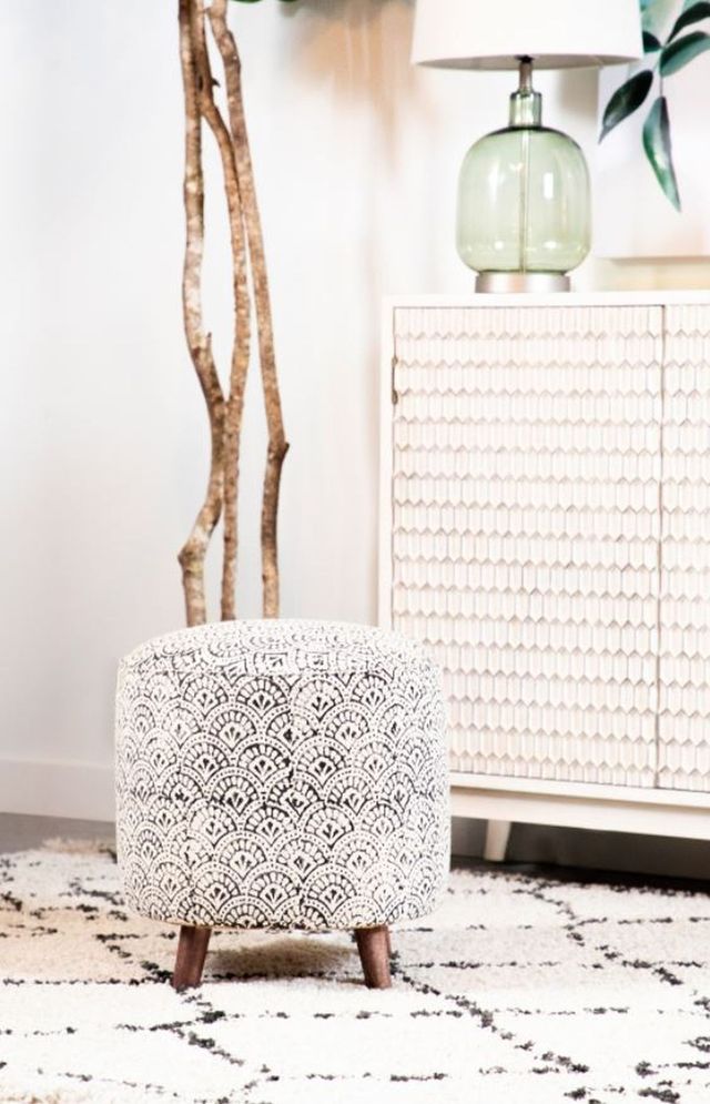 Coaster® Cream and Black Round Upholstered Accent Stool-3