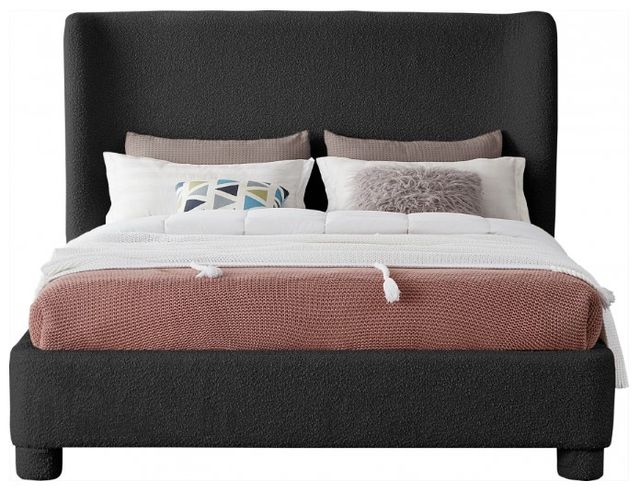 Meridian Furniture Penny Black Queen Boucle Fabric Upholstered Panel Bed-2