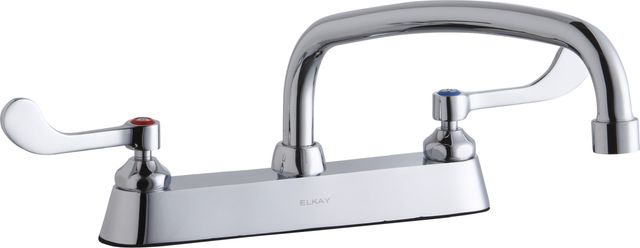 Elkay Chrome 8" Centerset Exposed Deck Faucet with 12" Arc Tube Spout and 4" Wristblade Handles-0