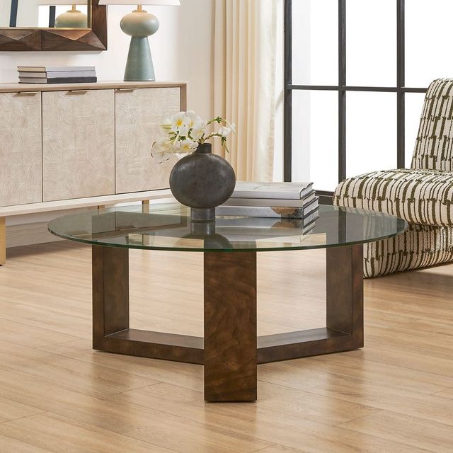 Uttermost® Ignis Glass Top Coffee Table with Brown Base-1