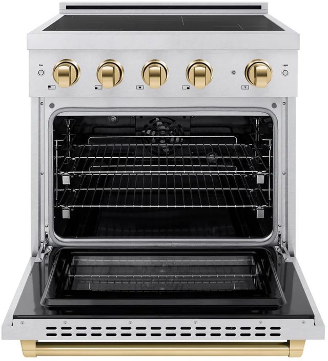 ZLINE Autograph Edition Paramount 30" Satin Stainless Steel Pro Style Induction Range with Polished Gold Accents-2