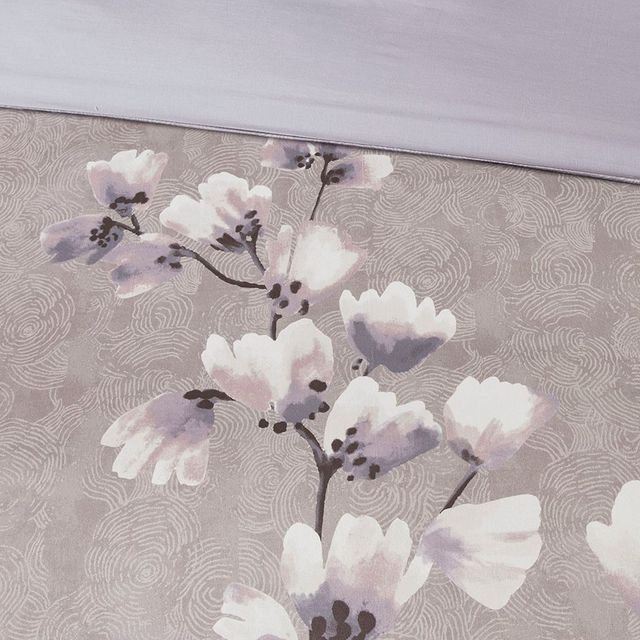 Olliix by N Natori Lilac Full/Queen Sakura Blossom 3 Piece Cotton Sateen Printed Duvet Cover Set-4