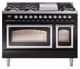 Ilve® Nostalgie II Noblesse 48'' Glossy Black Pro Style Dual Fuel Range with Chrome Trim-0