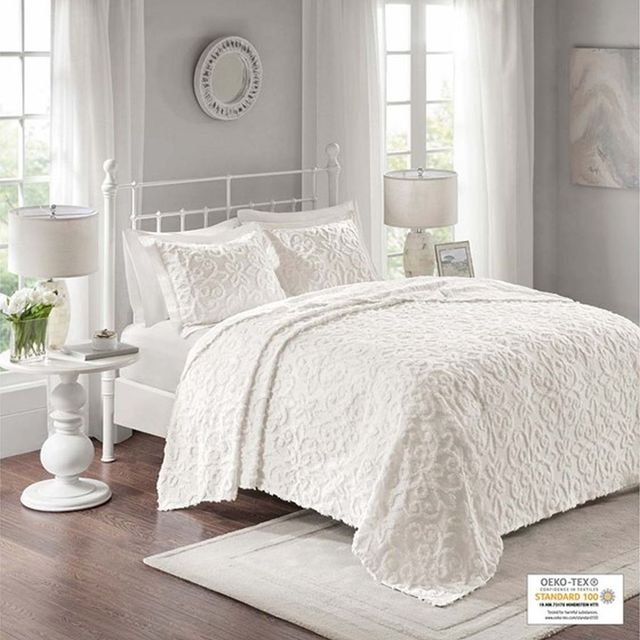 Olliix by Madison Park White Full/Queen Sabrina 3 Piece Tufted Cotton Chenille Bedspread Set-4