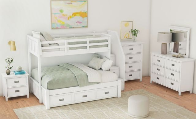 Elements International Hampton Kids White Youth Twin/Full Loft Bed with Staircase and Trundle-1