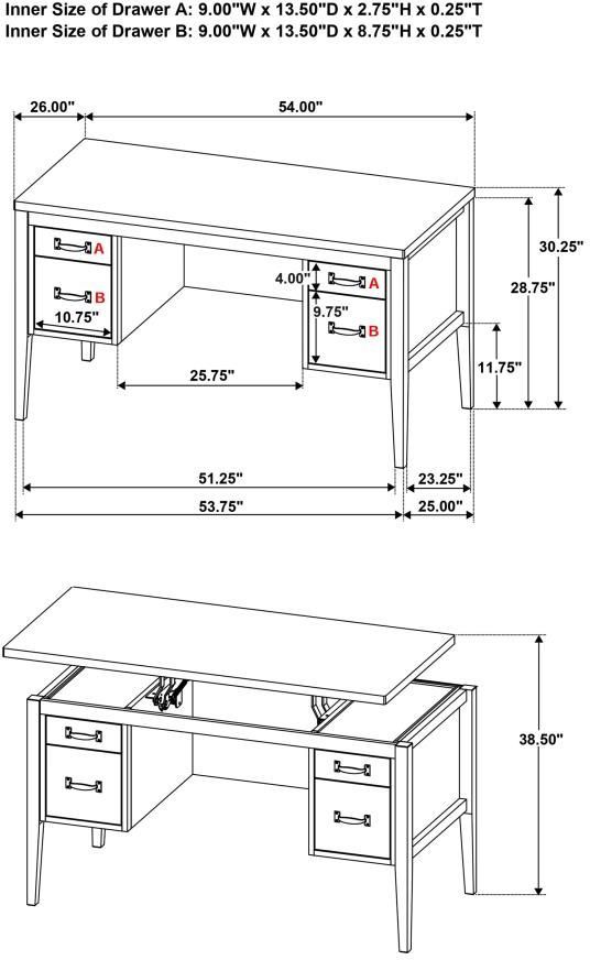 Coaster® Graham Black Double Pedestal Lift Top Computer Desk-3