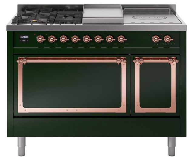 Ilve® Nostalgie II Noblesse 48'' Emerald Green Pro Style Dual Fuel Range with Copper Trim-0