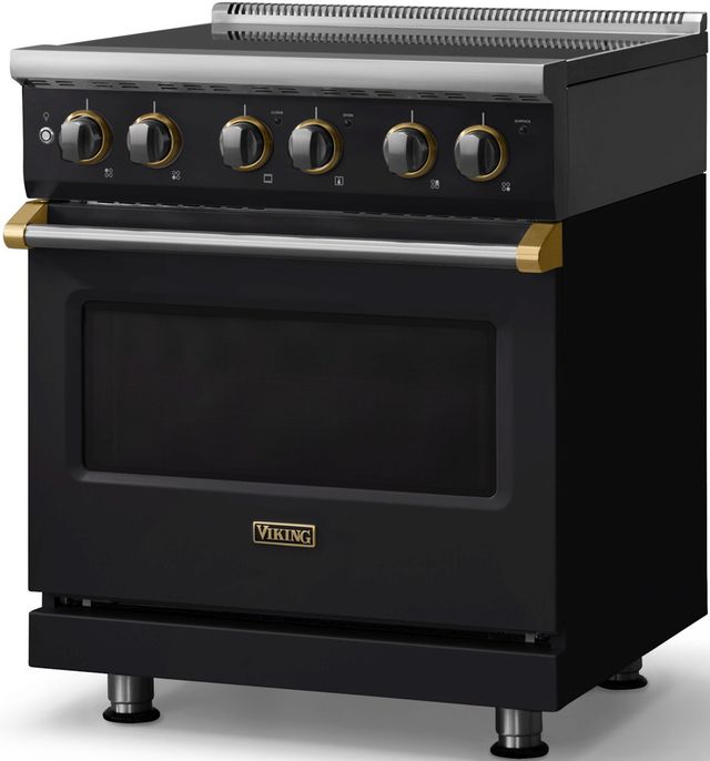 Viking® 5 Series 30" Onyx Pro Style Electric Range with Brushed Brass Trim-2