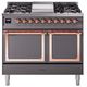 Ilve® Nostalgie II Noblesse 40'' Graphite Matte Pro Style Dual Fuel Range with Copper Trim-0