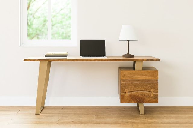 Jaipur Furniture Planck Antique Brass/Natural Live Edge Desk-1