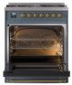 Ilve® Nostalgie II Noblesse 30'' Blue Gray Pro Style Dual Fuel Range with Brass Trim-1