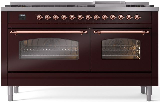 Ilve® Nostalgie II Series 60" Burgundy Pro Style Dual Fuel Range-0