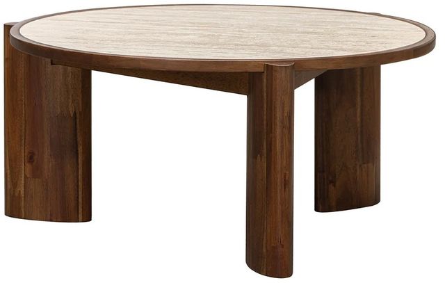 LH Home Remix Round Brown Coffee Table with Travertine Top-4