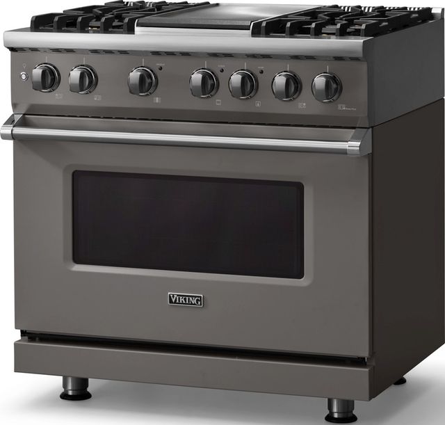 Viking® 5 Series 36" Damascus Gray Pro Style Dual Fuel (NG) Range with Polished Chrome Trim-3