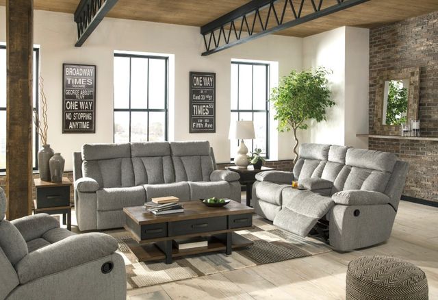 Signature Design by Ashley® Mitchiner Fog Double Manual Reclining Loveseat with Console-3