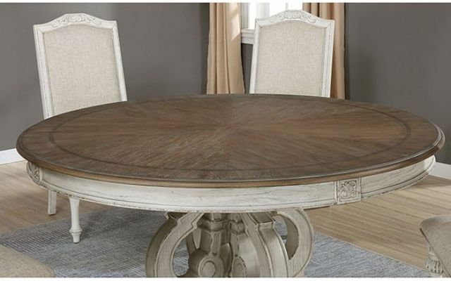 Furniture of America® Arcadia 5-Piece Antique White Round Dining Table Set with Brown Top -2