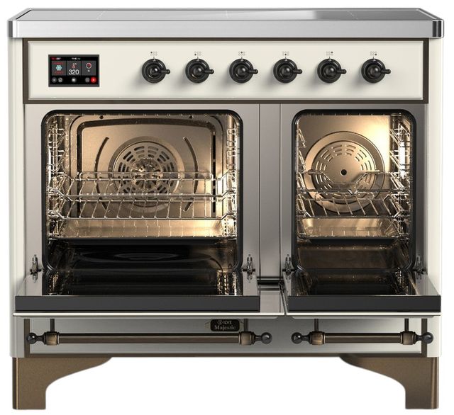 Ilve® Majestic III 40" Antique White Pro Style Induction Range with Triple Glass Door and Burnished Trim-1