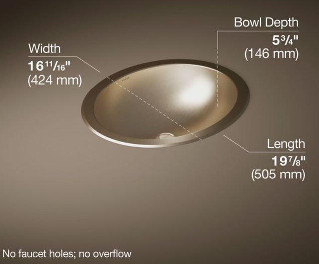 Kohler Bachata® Vibrant Brushed Bronze 20" Oval Drop-In/Undermount Bathroom Sink, No Overflow-3