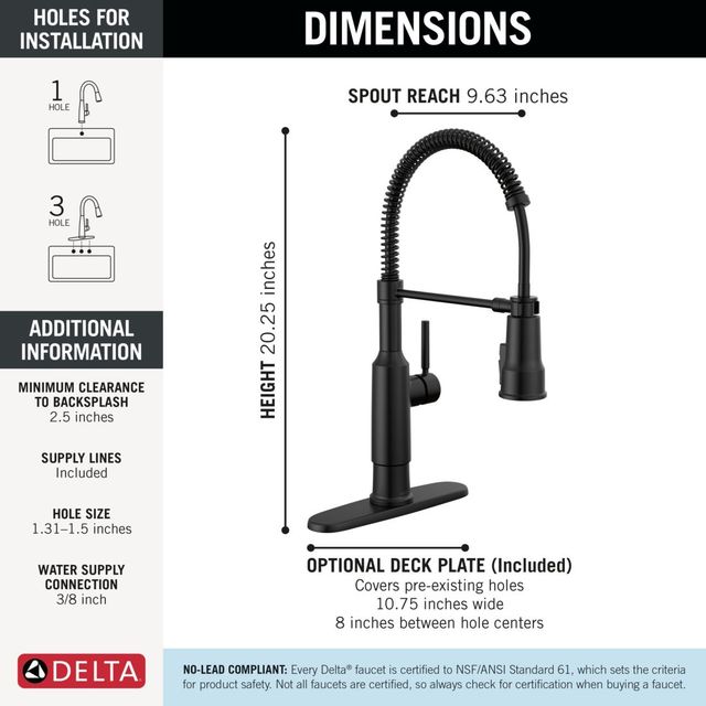 Delta Theodora® Matte Black Single Handle Pull-Down Spring Kitchen Faucet-2
