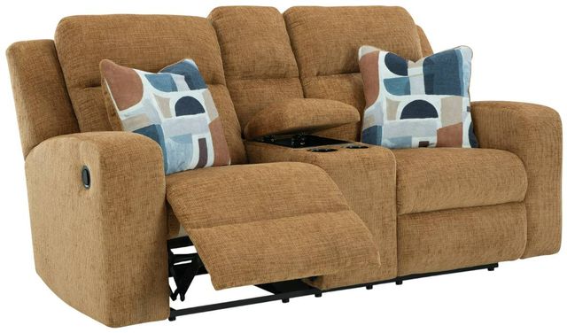 Signature Design by Ashley® Kanlow Honey Double Manual Reclining Loveseat with Console-3
