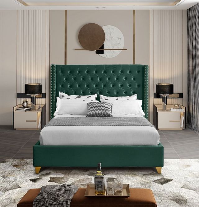 Meridian Furniture Barolo Green Velvet Queen Bed-2
